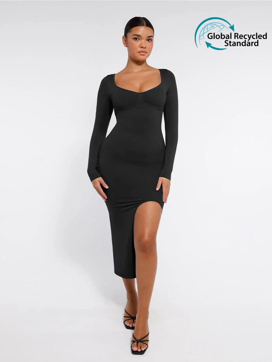 Eco-friendly Seamless Bust Support Tummy Control High Side Slit Shaping Dress