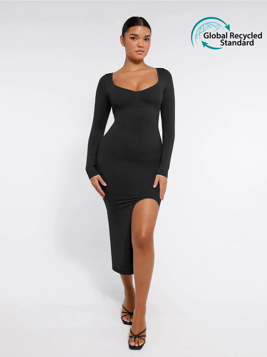 Eco-friendly Seamless Bust Support Tummy Control High Side Slit Shaping Dress