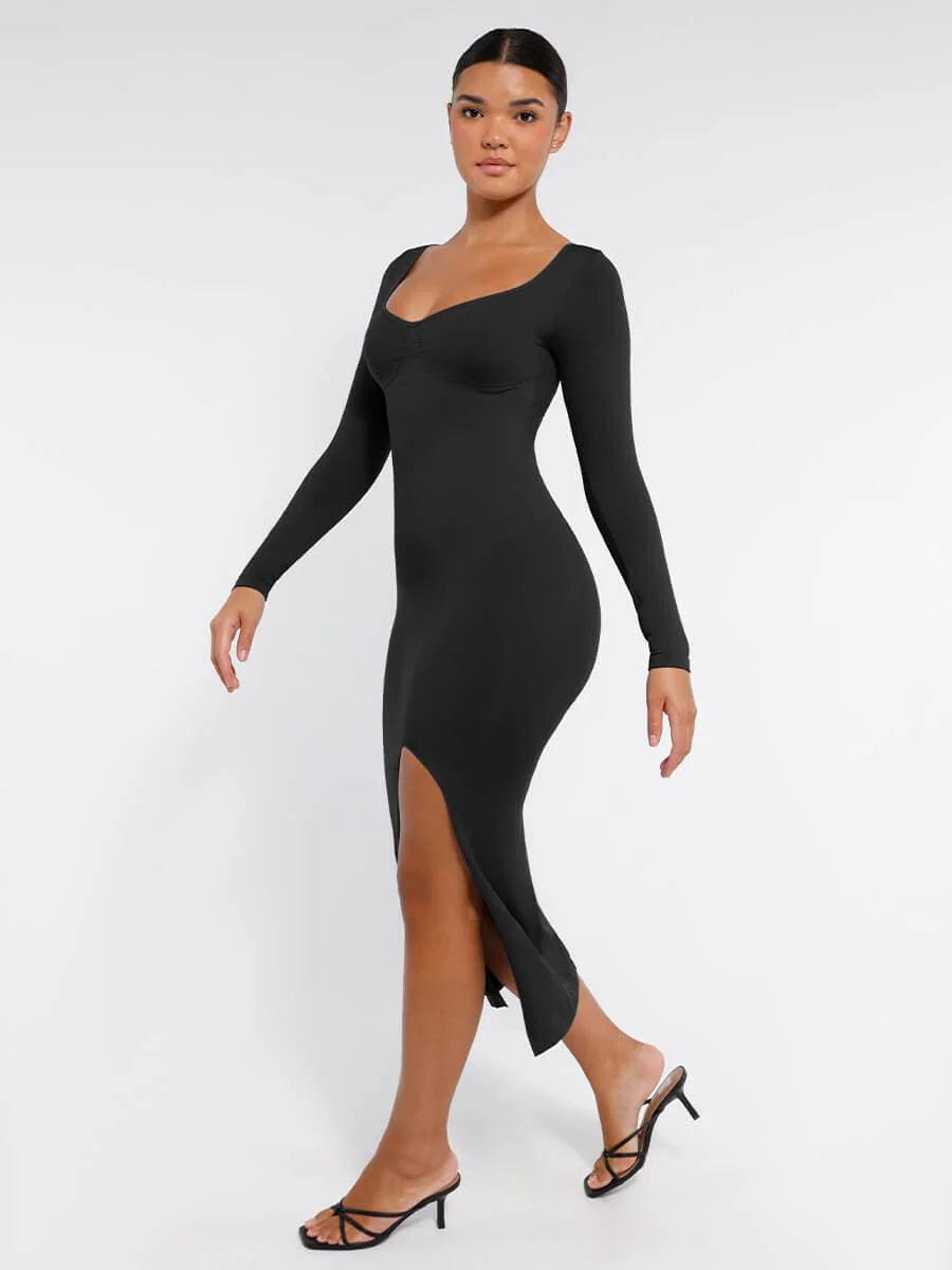 Eco-friendly Seamless Bust Support Tummy Control High Side Slit Shaping Dress